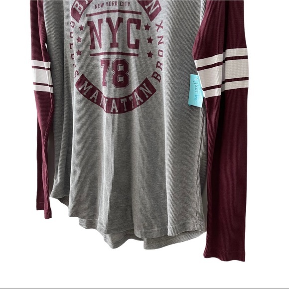 just be NYC Thermal Football Style V-neck Hooded Long Sleeve Shirt - Picture 13 of 16